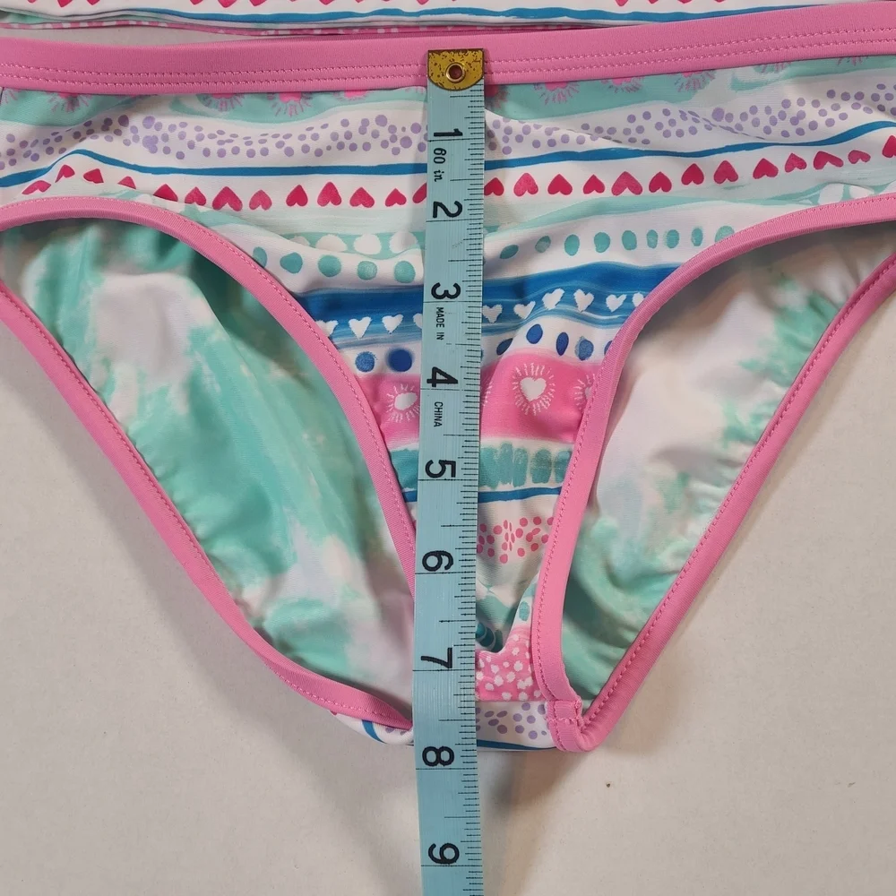 Eddie Baur Multicolor Girls Colorful Tankini Set Pink & Blue Size 7-8 Small EUC